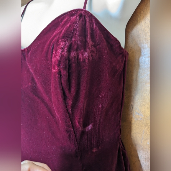 Vintage LA GLO Red Maroon Velvet Spaghetti Strap Midi Prom Party Dress - Picture 14 of 14